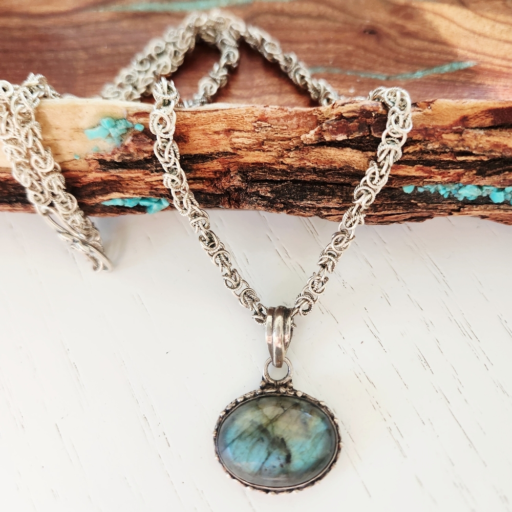 Labradorite Vintage Sterling Silver Necklace